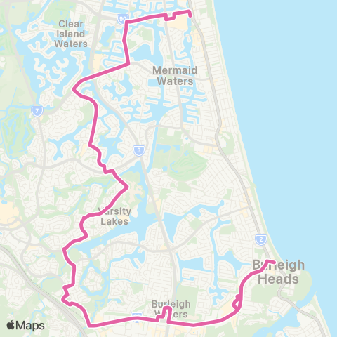 TransLink Broadbeach - Burleigh Hds via Robina, Varsity Lks map