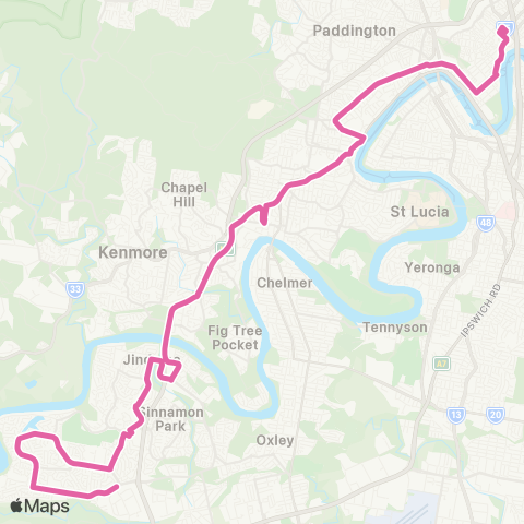 TransLink Valley - Riverhills via Indooroopilly map