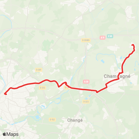 SETRAM Champagné / Fatines / Yvré-L.-Lyc.Bellevue / Montesquieu map