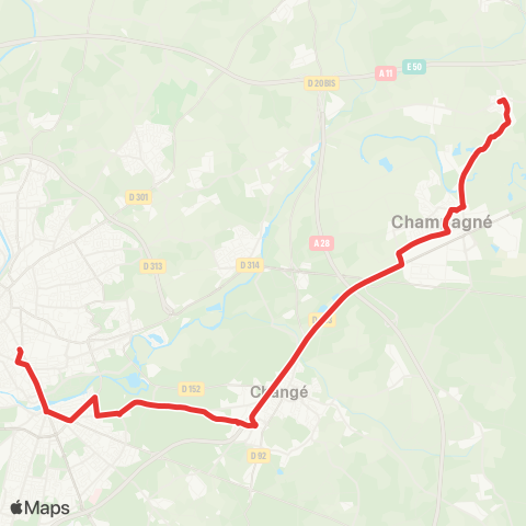 SETRAM Champagné / Fatines - Lycées S. / Funay / Washington map
