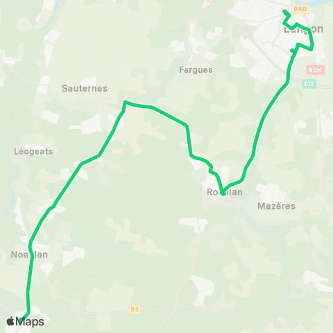 Sud Gironde Mobilités NE Villandraut Langon map