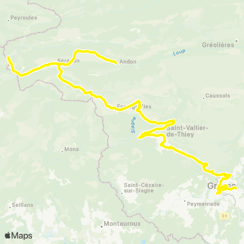 Sillages - Réseau scolaire Logis du Pin - Andon - St-Vallier Grand pré - Grasse SNCF - Lycée Tocqueville map