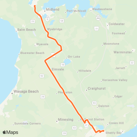 Simcoe County LINX Barrie - Midland-Penetanguishene  map