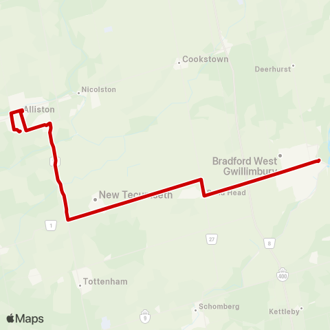Simcoe County LINX Alliston-Bradford map