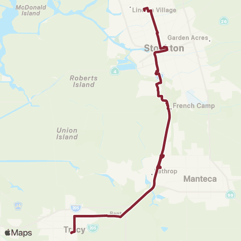 San Joaquin RTD Stockton-Lathrop-Tracy map