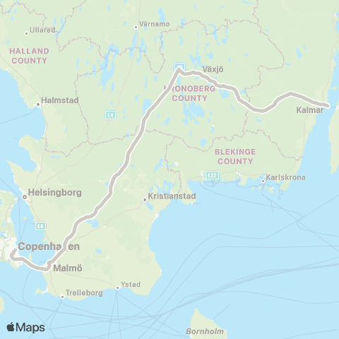 Skånetrafiken Ø Karlskrona - Kristianstad - Malmö - København map
