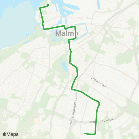 Skånetrafiken Lindängen-Södervärn-Malmö C-Västra hamnen map