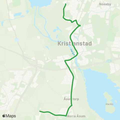 Skånetrafiken Lingenässkolan-Högskolan-Kristianstad C-Norra Åsum map