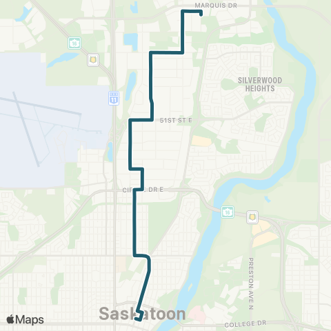 Saskatoon Transit North Industrial / City Centre map