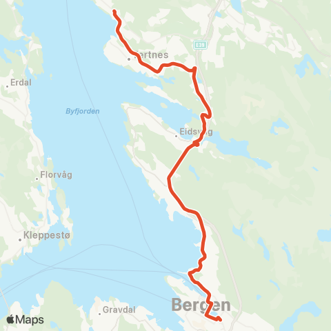 Skyss Viddalen - Ervik - Bergen busstasjon map