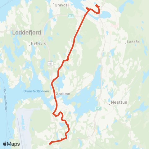 Skyss Birkelandsskiftet - Sandsli - Busstasjonen map