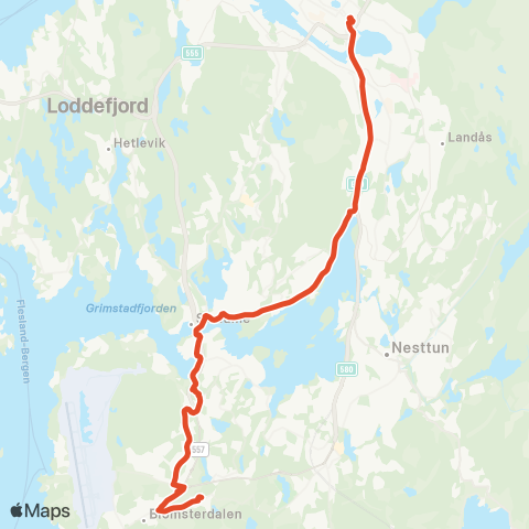 Skyss Birkelandsskiftet - Kokstad - Fjøsanger - Sentrum map