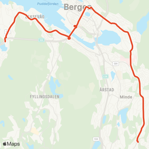 Skyss Birkelundstoppen-Lyngbø map