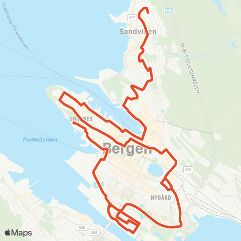 Skyss Sandviken - sentrum map