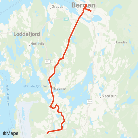 Skyss Birkelandsskiftet - Sandsli - Busstasjonen map
