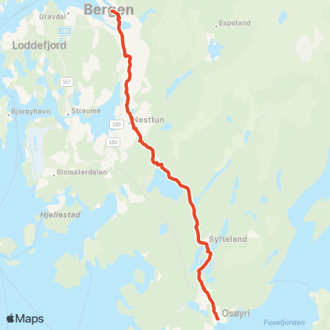 Skyss Osøyro - Nesttun - Bergen busstasjon map
