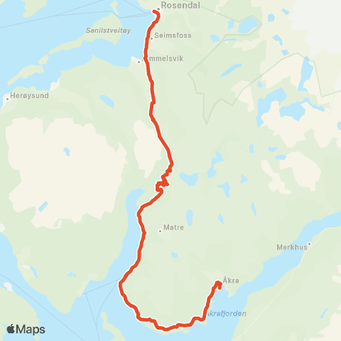 Skyss Åkra-Rosendal map