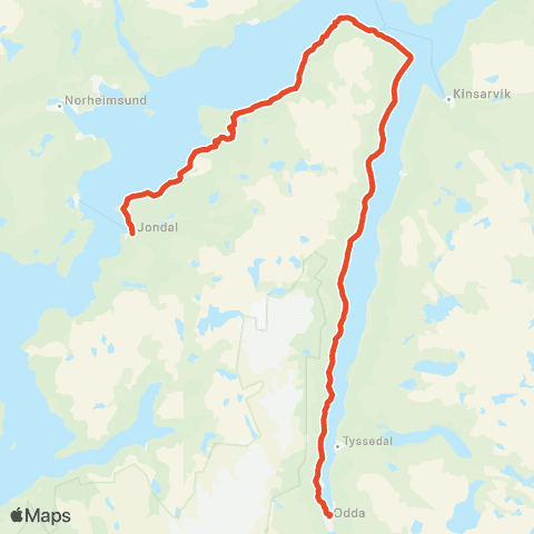 Skyss Jondal - Utne - Odda map