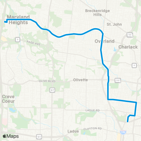 MetroBus Missouri Midland map