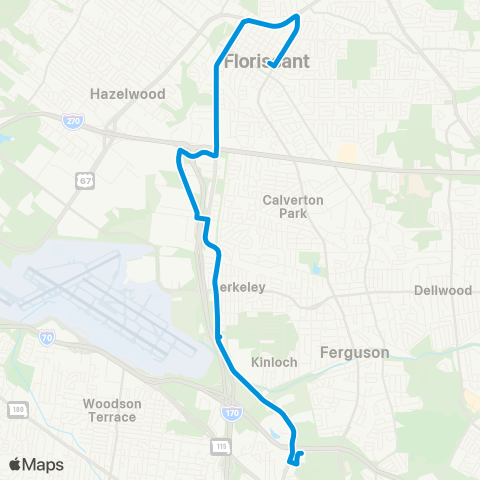 MetroBus Missouri N Hanley Shuttle map
