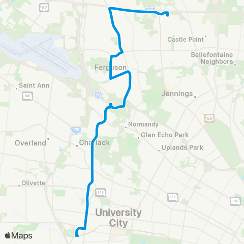 MetroBus Missouri Ferguson-Clayton map