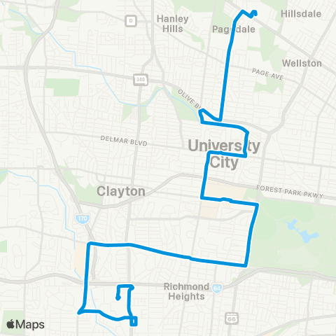 MetroBus Missouri Red map