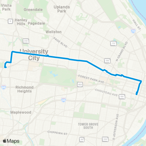 MetroBus Missouri Delmar map