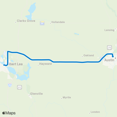 SMART Flex Austin to Albert Lea Hospital Shuttle map
