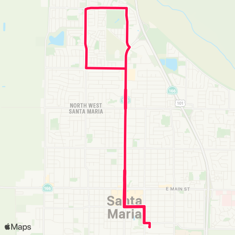 Santa Maria Regional Transit Rt 1. Transit Ctr to Preisker Pk Via N. Bway map
