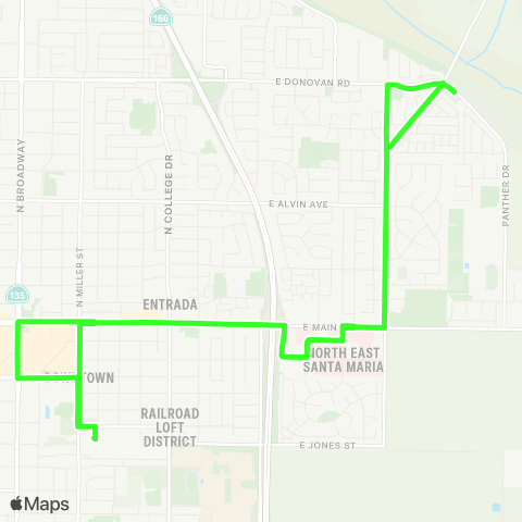 Santa Maria Regional Transit Rt 3. TC to Marian Hosp to PVH Sch, via E. Main, Suey Ln. map