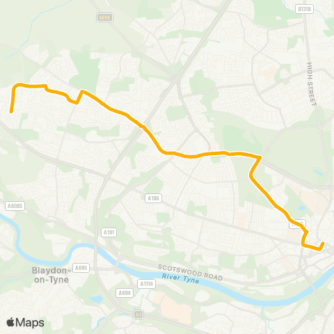 Stagecoach North East Newcastle Grainger St - N Walbottle Rd / Northumberland Gdns map