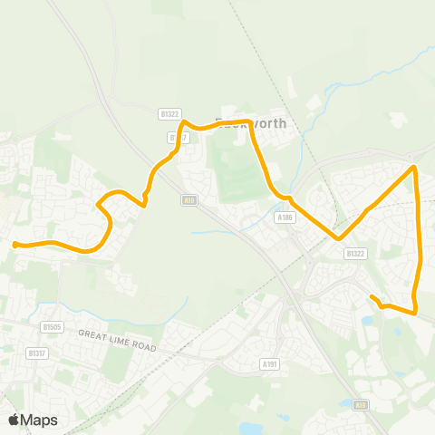 Stagecoach North East E Bailey-Terminus - New York Rd-Benton Rd map