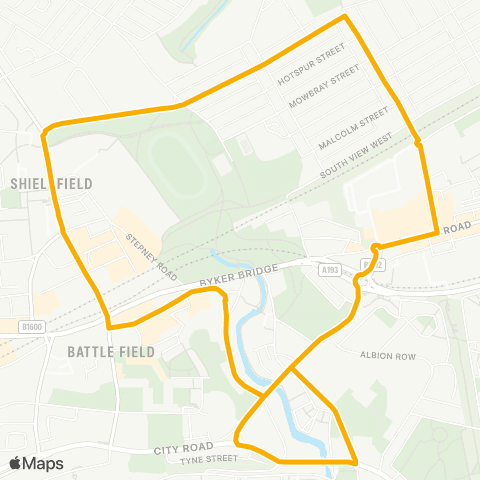 Stagecoach North East Warwick St-Stadium - Warwick St-Stadium map
