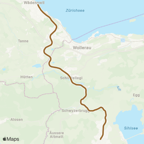 Schweizerische Südostbahn Wädenswil - Einsiedeln map