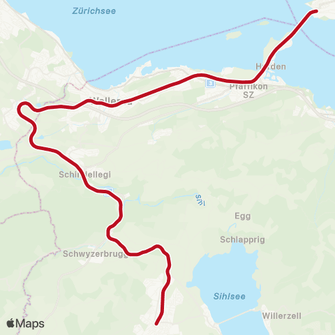 Schweizerische Südostbahn Rapperswil SG - Einsiedeln map