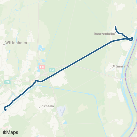 Soléa Bantz. Bantzenheim N. - Mulhouse Gare Centrale map