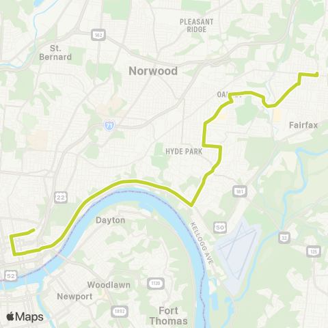 Metro SORTA Mt. Lookout Commuter map