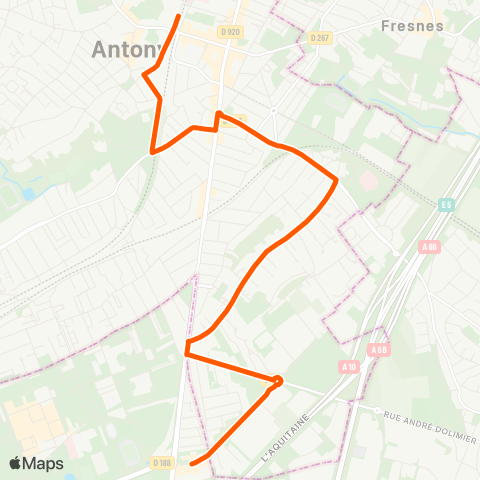 Île-de-France Mobilités Gare d'Antony <>︎ ZAC du Moulin map