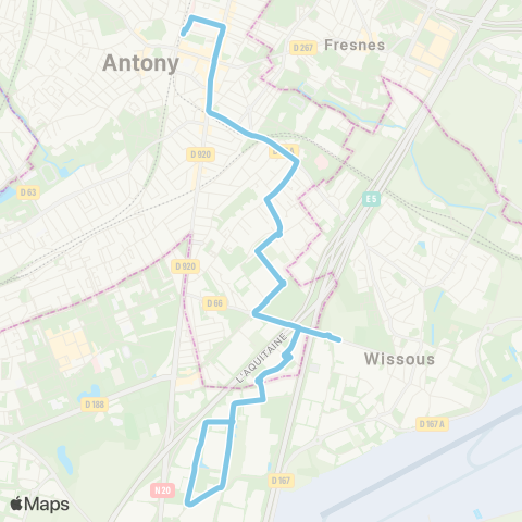Île-de-France Mobilités Gare d'Antony <>︎ Villemilan map