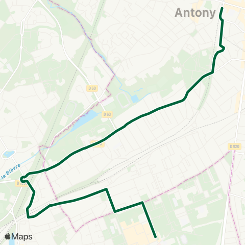 Île-de-France Mobilités Gare d'Antony <>︎ Hôp. Jacques Cartier map