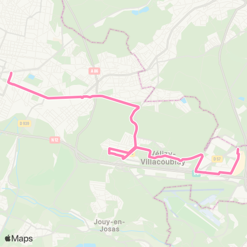 Île-de-France Mobilités Europe <>︎ Vélizy 2 map