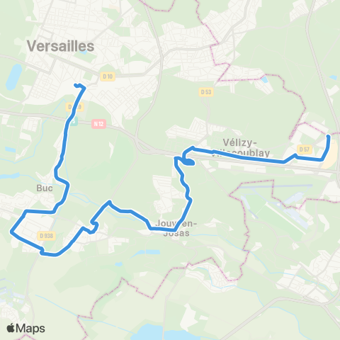 Île-de-France Mobilités Vélizy 2 <>︎ Gare des Chantiers / Abbé Rousseaux map