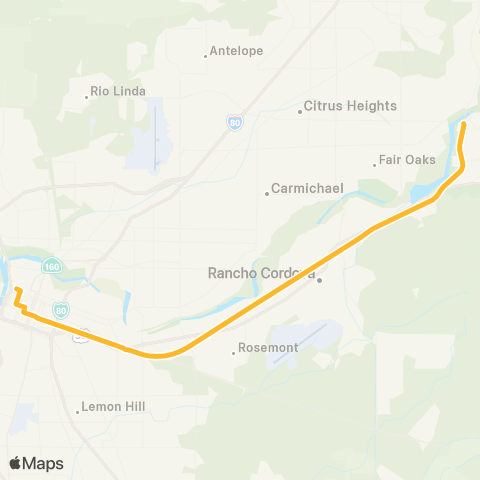 SacRT Downtown - Folsom map