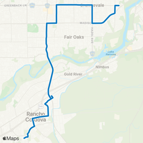 SacRT Sunrise Commuter map
