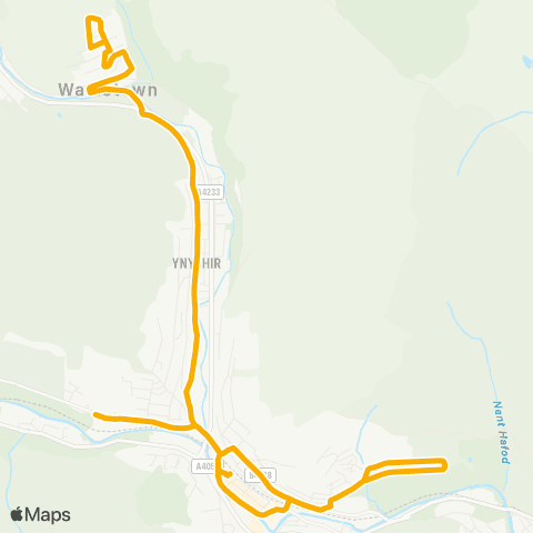 Stagecoach South Wales Wattstown Hotel - Porth Comprehensive Sch map