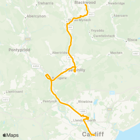Stagecoach South Wales Greyfriars Rd Gj - Blackwood Bus Sta Stand 9 map