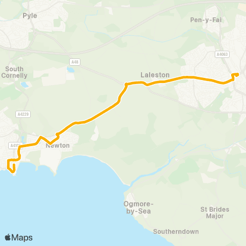 Stagecoach South Wales Bridgend Bus Sta Stand 6 - Porthcawl Metrolink 1 map