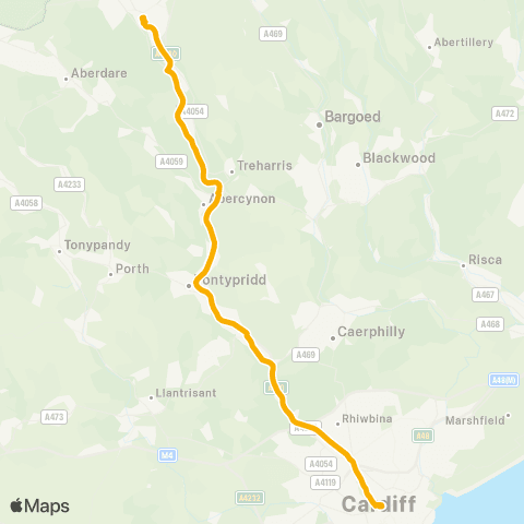 Stagecoach South Wales Greyfriars Rd Stop Gj - Merthyr Bus Sta Stand 1 map