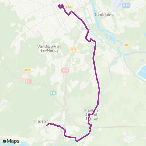 STAN Ludres / Fléville ↔︎ Nancy Gare map