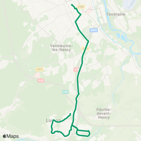 STAN Express - Ludres ↔︎ Nancy Gare map